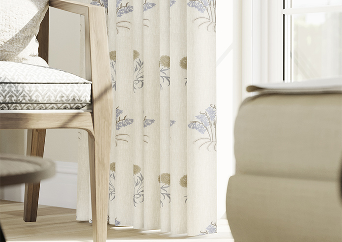William Morris Lily Flower Embroidery, Woad - Made to Measure Curtains - Image 5